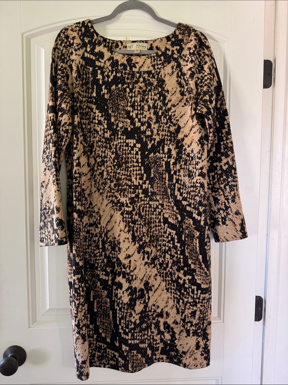 St. John Black and Tan Long Sleeve Knit Dress